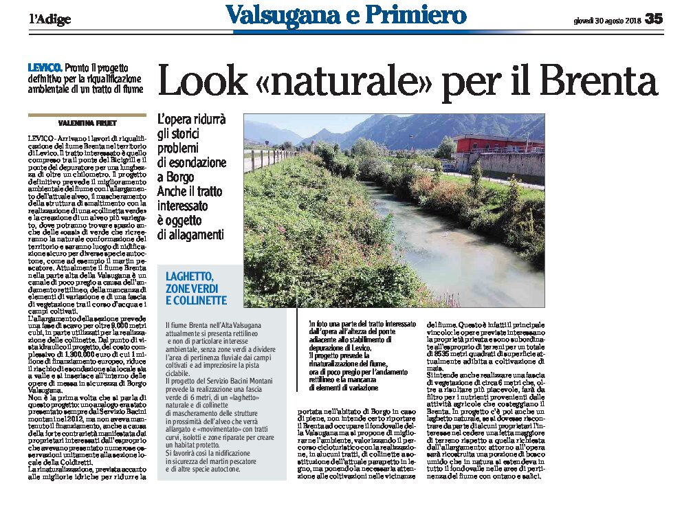 Levico – Borgo: look “naturale” per il Brenta