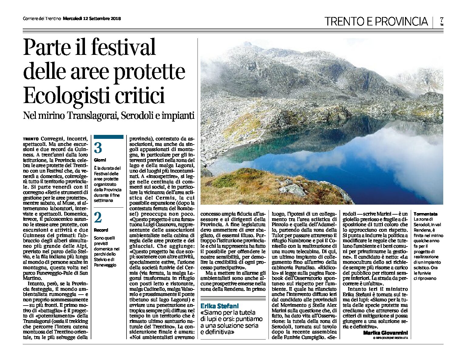 Trento: parte il festival delle aree protette. Ecologisti critici