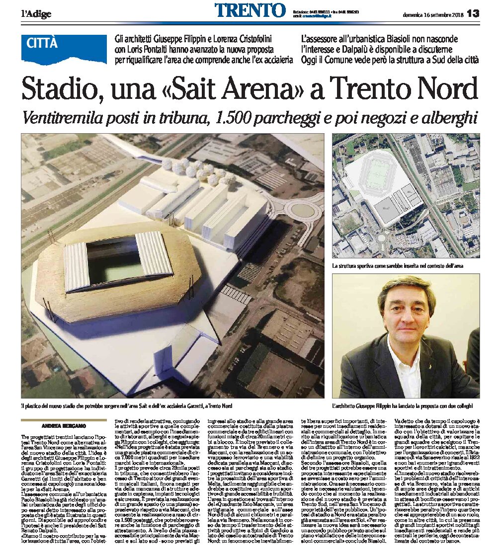Trento Nord: uno stadio nell’area Sait ed ex acciaieria Garzetti