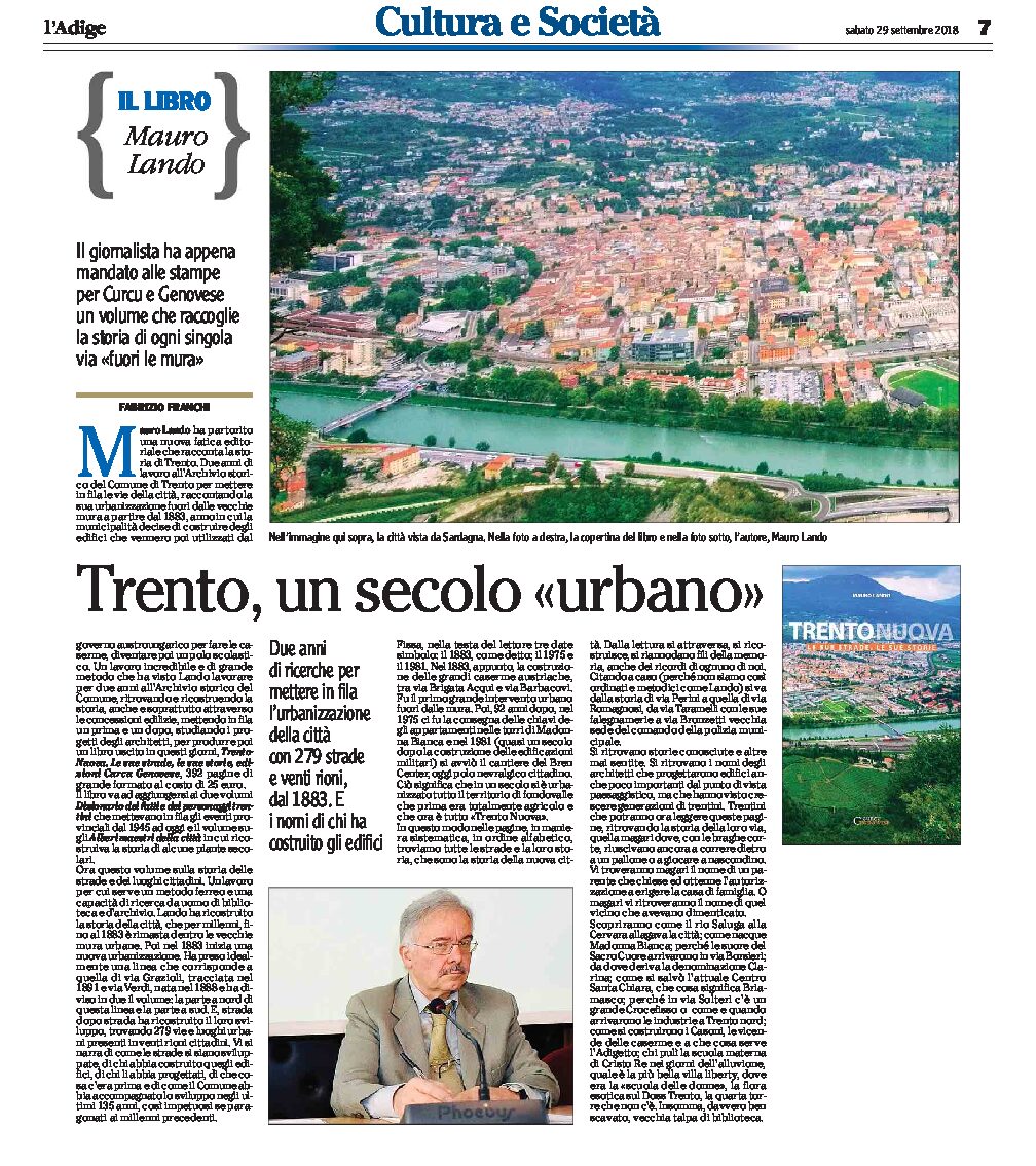 Trento, un secolo “urbano”. Un libro di Mauro Lando sulla storis delle vie della città