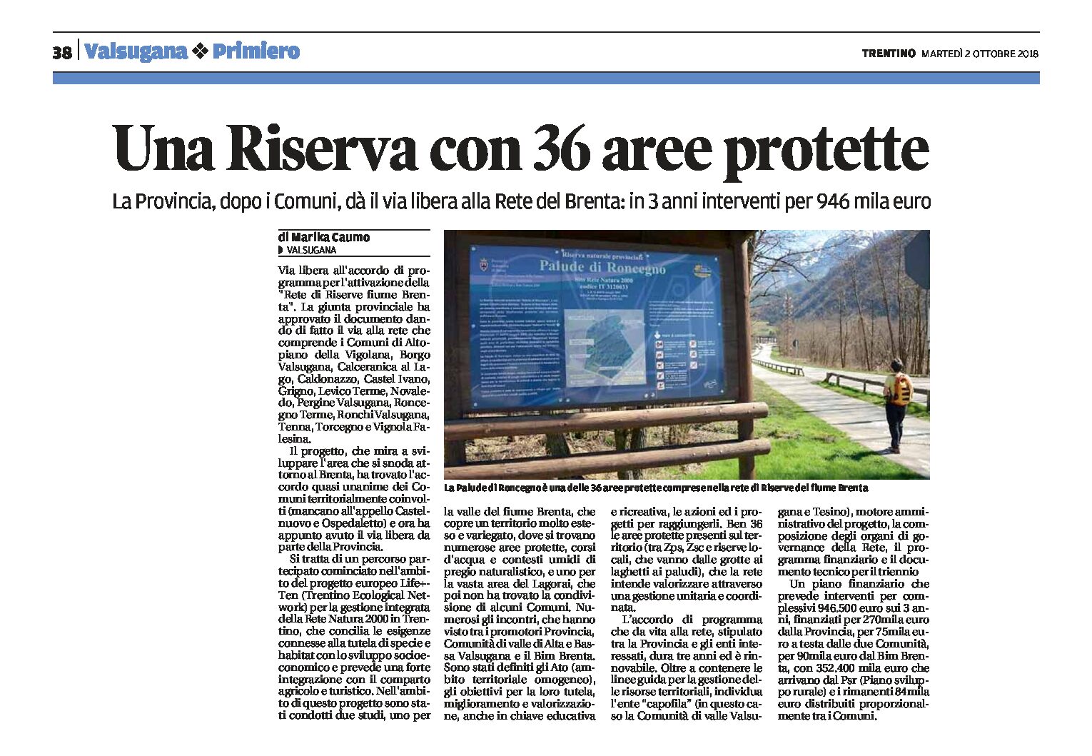 Rete di Riserve del fiume Brenta: via libera all’accordo per l’attivazione