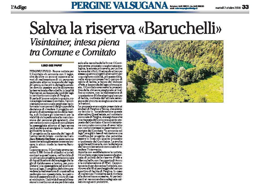 Lago di Levico: salva la riserva Barucchelli
