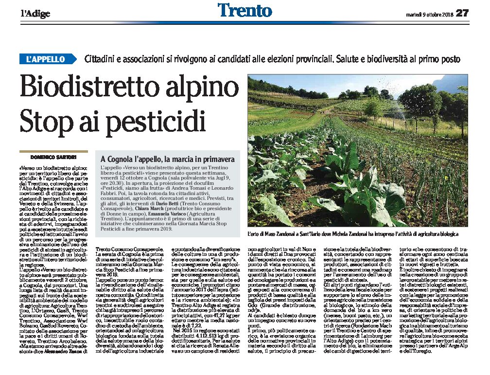 Biodistretto alpino: appello, stop ai pesticidi