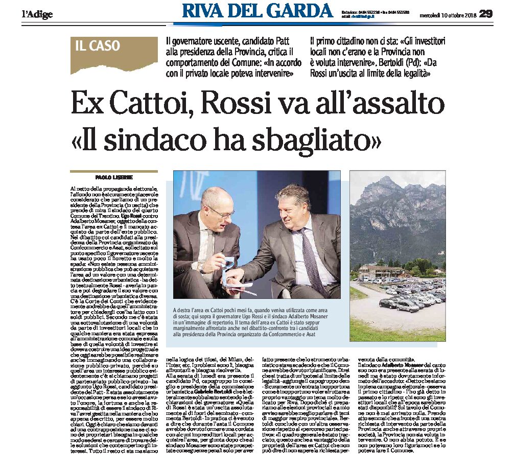 Riva, ex Cattoi: Rossi va all’assalto “il sindaco ha sbagliato”