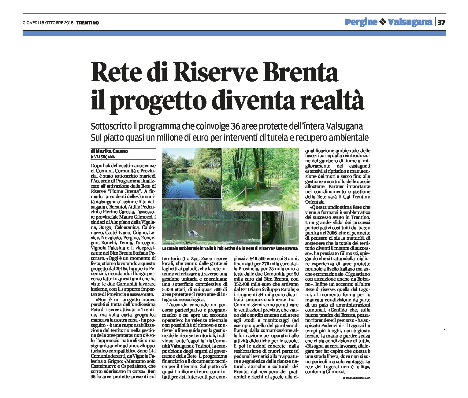 Levico: Rete di Riserve Brenta, il progetto diventa realtà