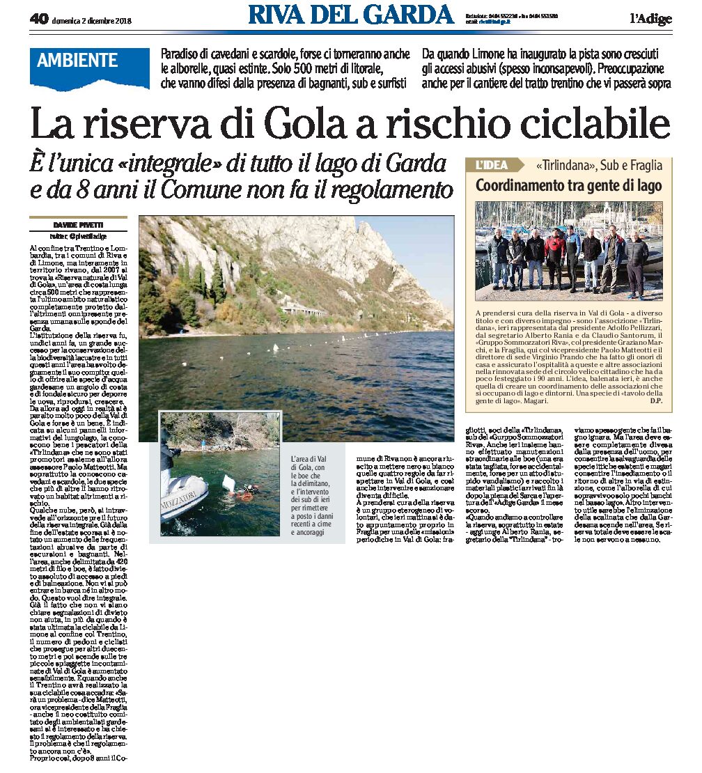 Garda, riserva di Gola: l’unica “integrale” di tutto il lago, è a rischio ciclabile