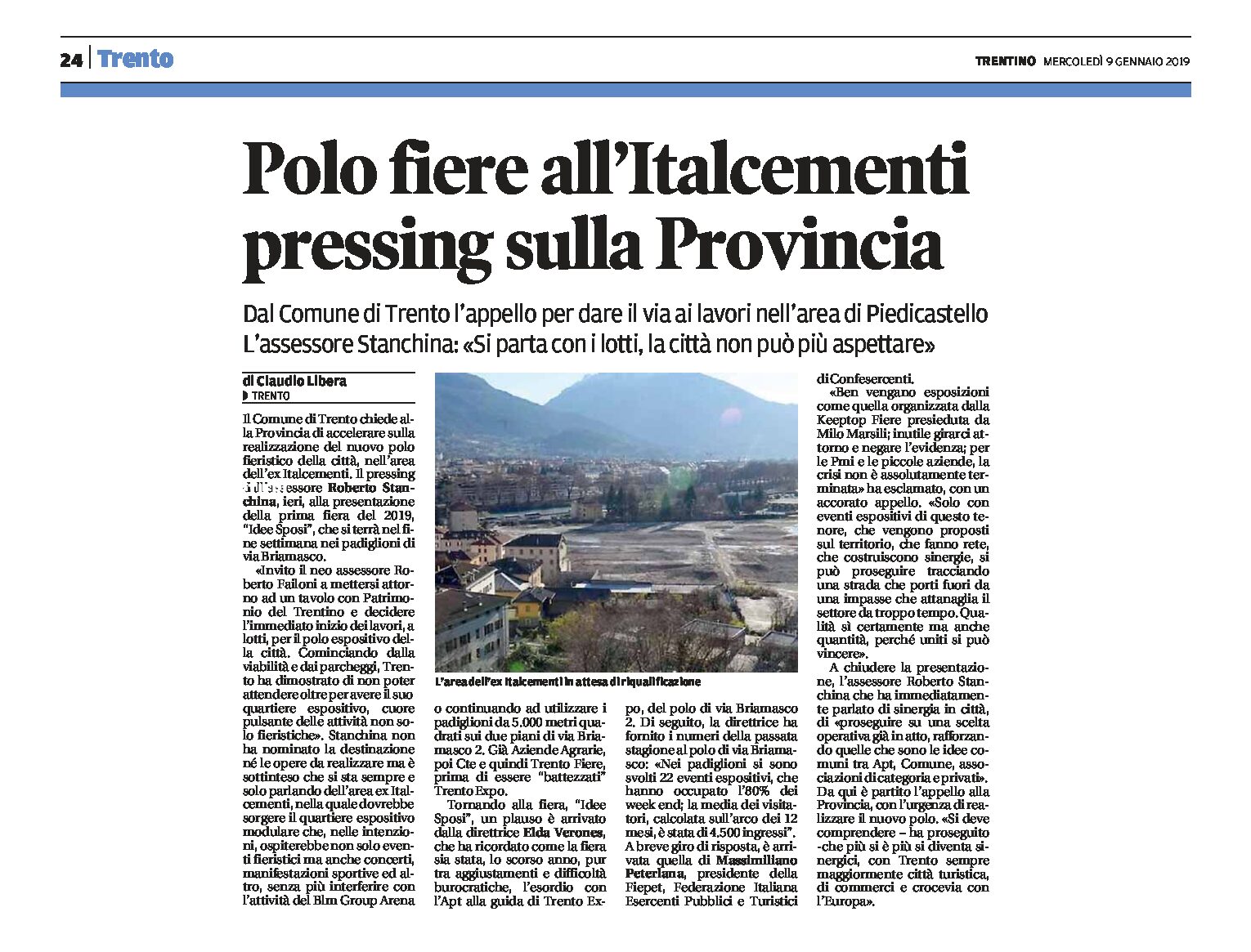 Trento, ex Italcementi: per il Polo fiere pressing del Comune sulla Provincia