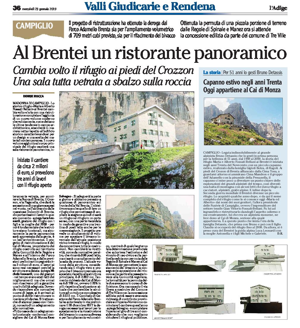 Campiglio, rifugio al Brentei: progetto di ristrutturazione con ristorante panoramico