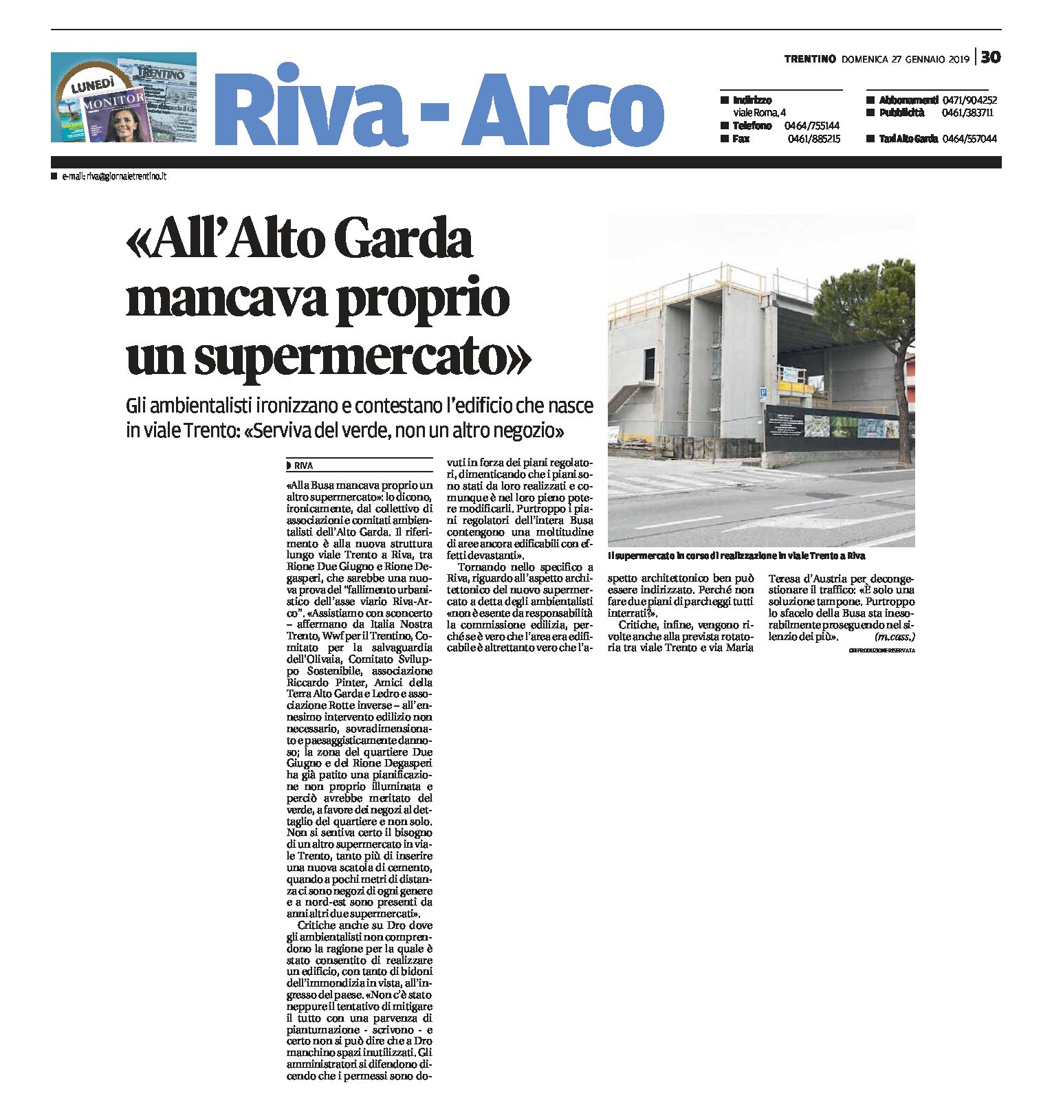 Riva, viale Trento: gli ambientalisti “all’Alto Garda mancava proprio un supermercato”