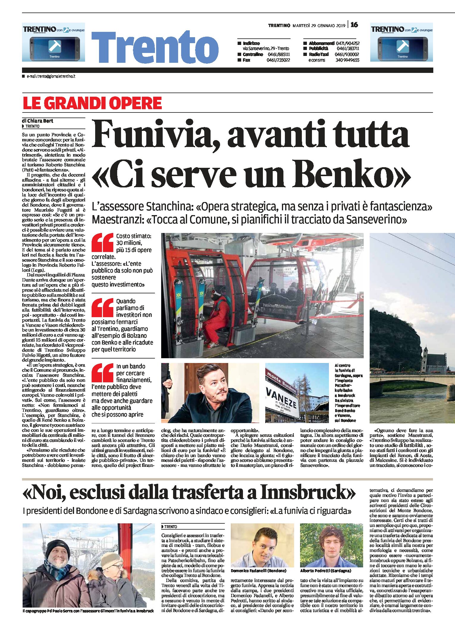 Funivia Trento-Bondone: Stanchina “ci serve un Benko”