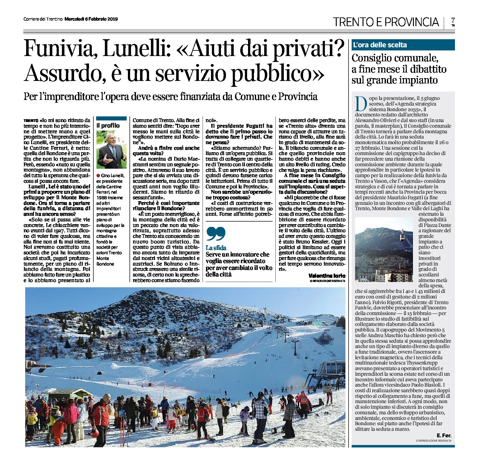 Funivia Trento-Bondone: Lunelli “aiuti dai privati assurdo, è un servizio pubblico”