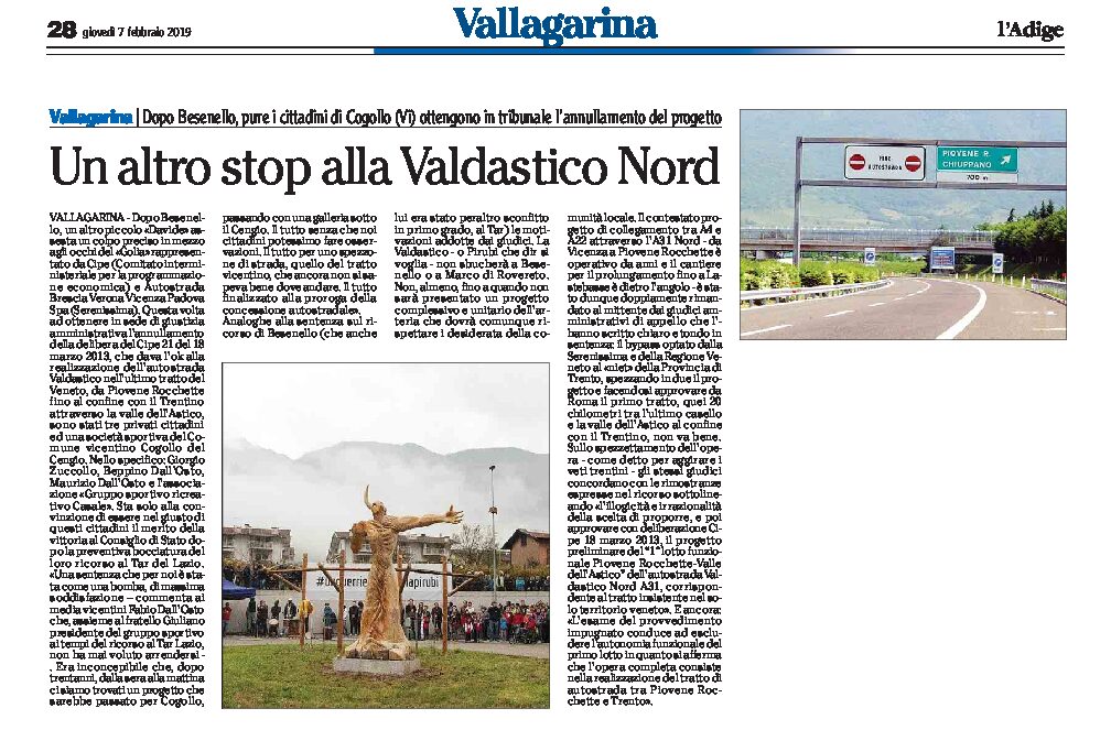 Valdastico Nord: un altro stop, anche i cittadini di Cogollo (VI) ottengono l’annullamento del progetto