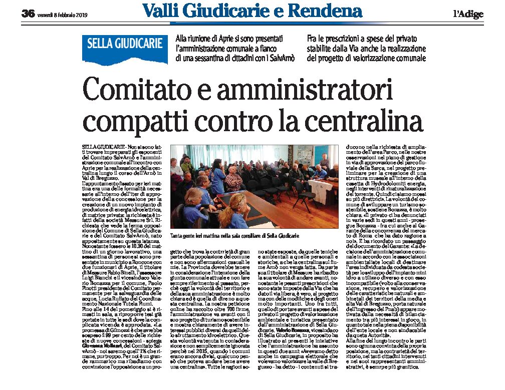 Fiume Arnò: comitato e amministratori compatti contro la centralina in Val di Breguzzo