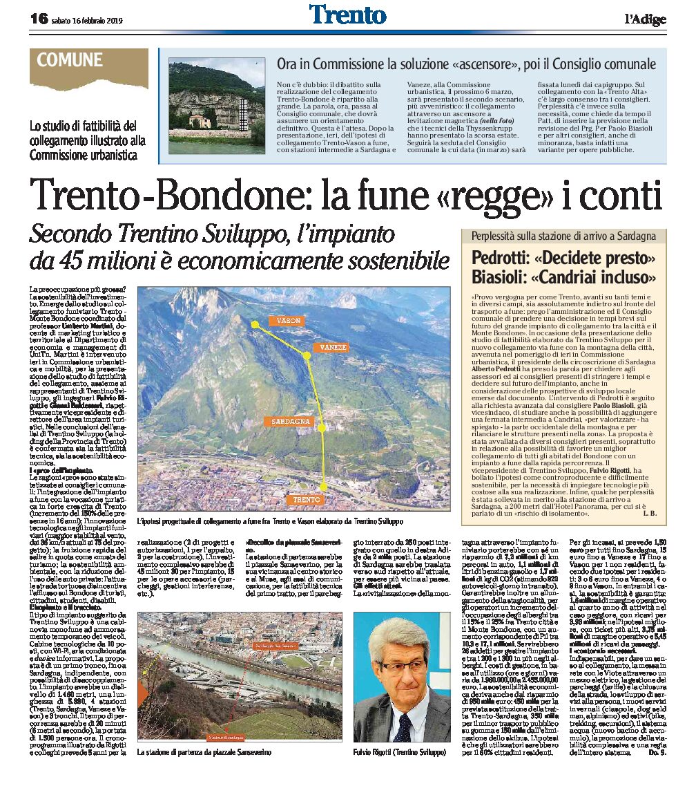Funivia Trento-Bondone: secondo Trentino Sviluppo è economicamente sostenibile