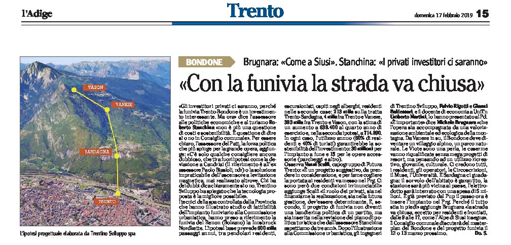 Funivia Trento-Bondone: Brugnara “e la strada va chiusa, come a Siusi”