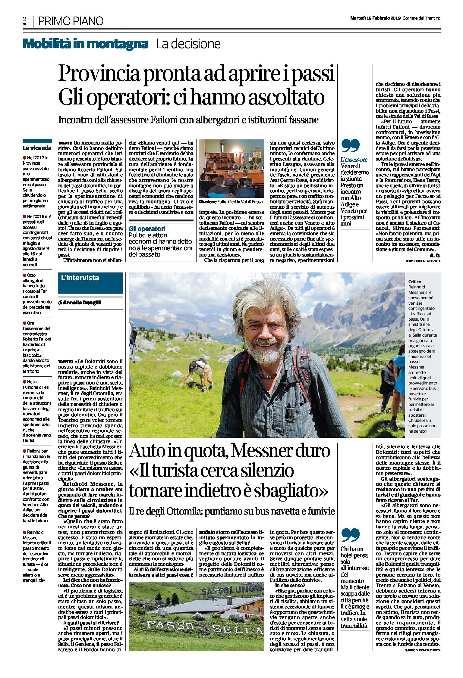 Passi dolomitici: intervista a Messner “il turista cerca silenzio, tornare indietro è sbagliato”
