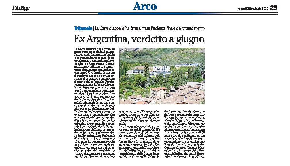 Arco, ex Argentina: verdetto a giugno