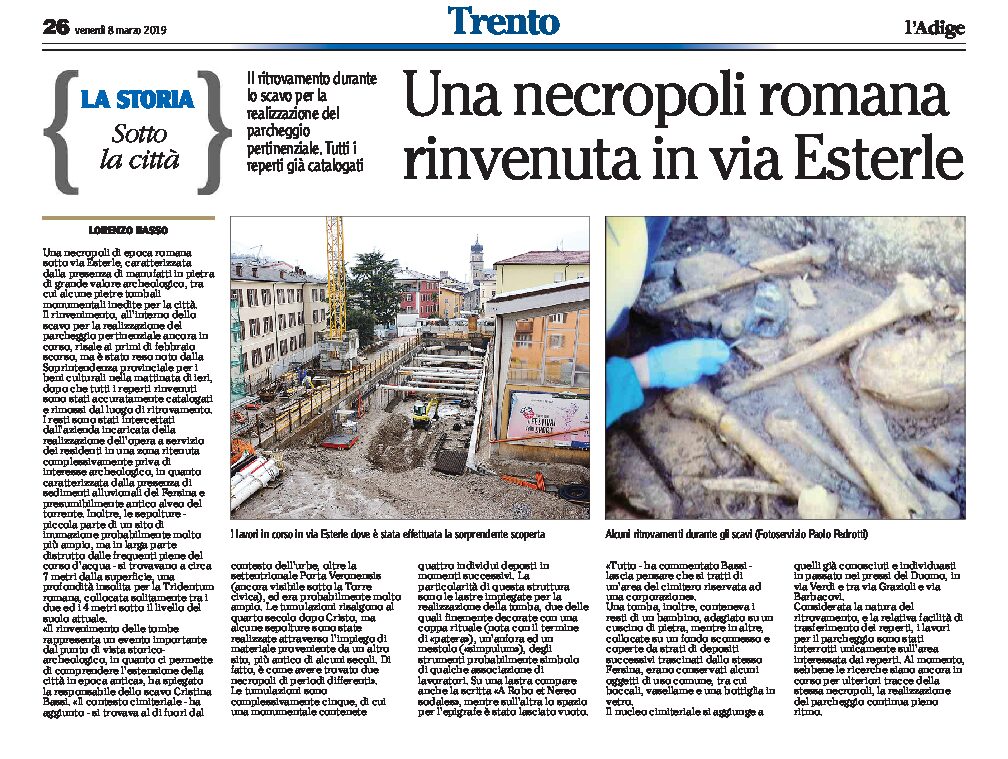 Trento: una necropoli romana rinvenuta in via Esterle