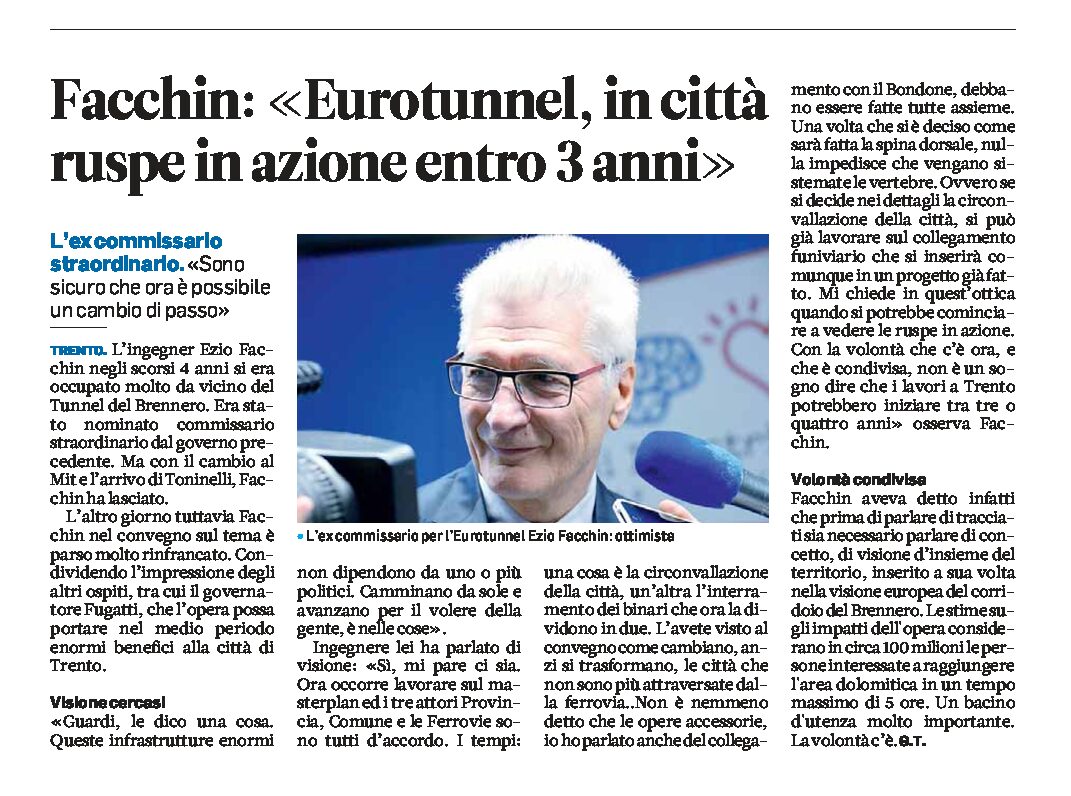Trento, Eurotunnel: intervista a Facchin