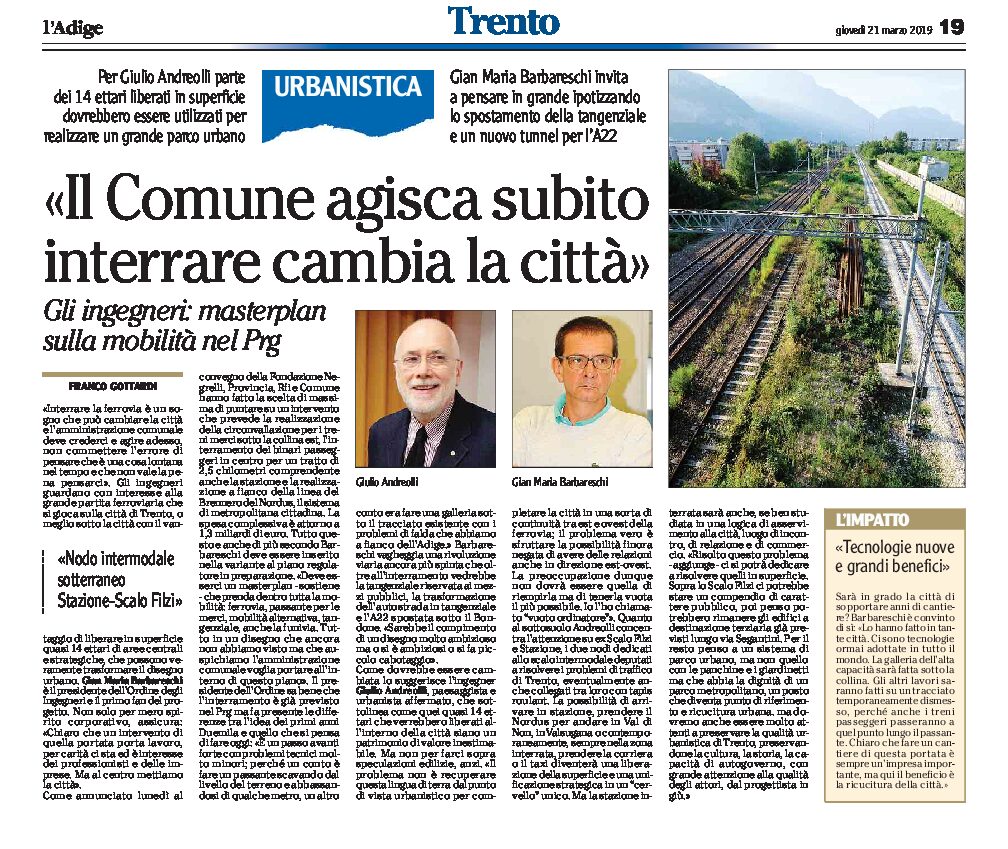 Trento, interramento ferrovia: Andreolli e Barbareschi “un sogno che può cambiare la città”