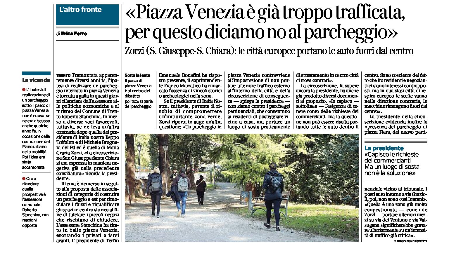 Trento, piazza Venezia: Zorzi “è già troppo trafficata, per questo diciamo no al parcheggio”