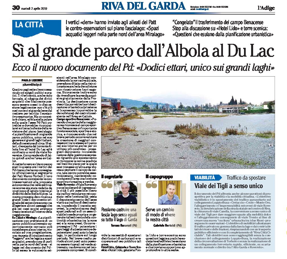 Riva: sì al grande parco dall’Albola al Du Lac