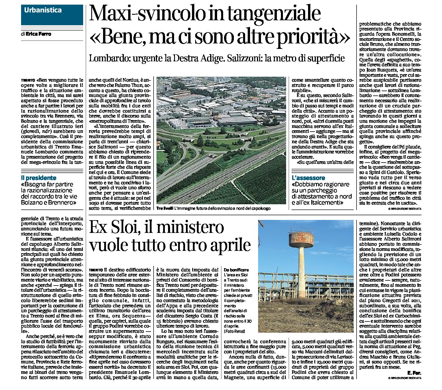 Trento, urbanistica: il maxi-svincolo in tangenziale, la metro di superficie, la Destra Adige, l’area ex Sloi