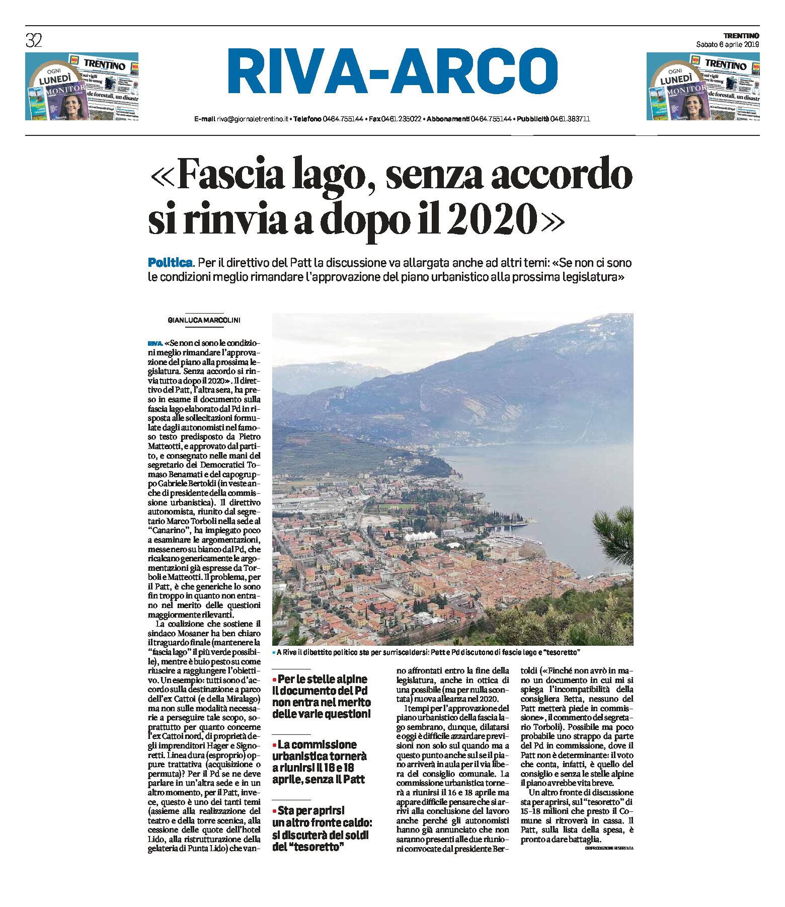 Riva, fascia lago: senza accordo si rinvia a dopo il 2020