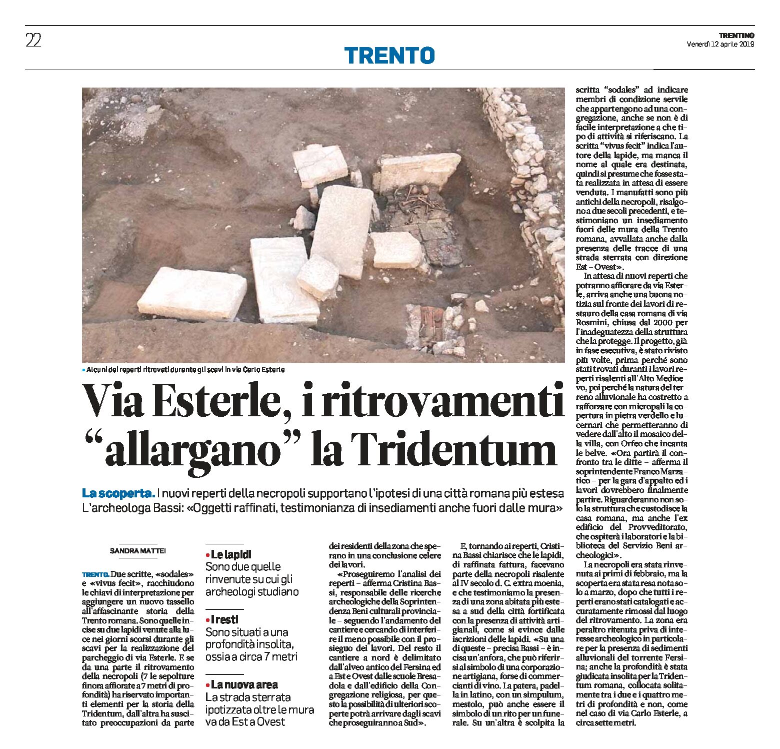 Trento, via Esterle: i ritrovamenti “allargano” la Tridentum