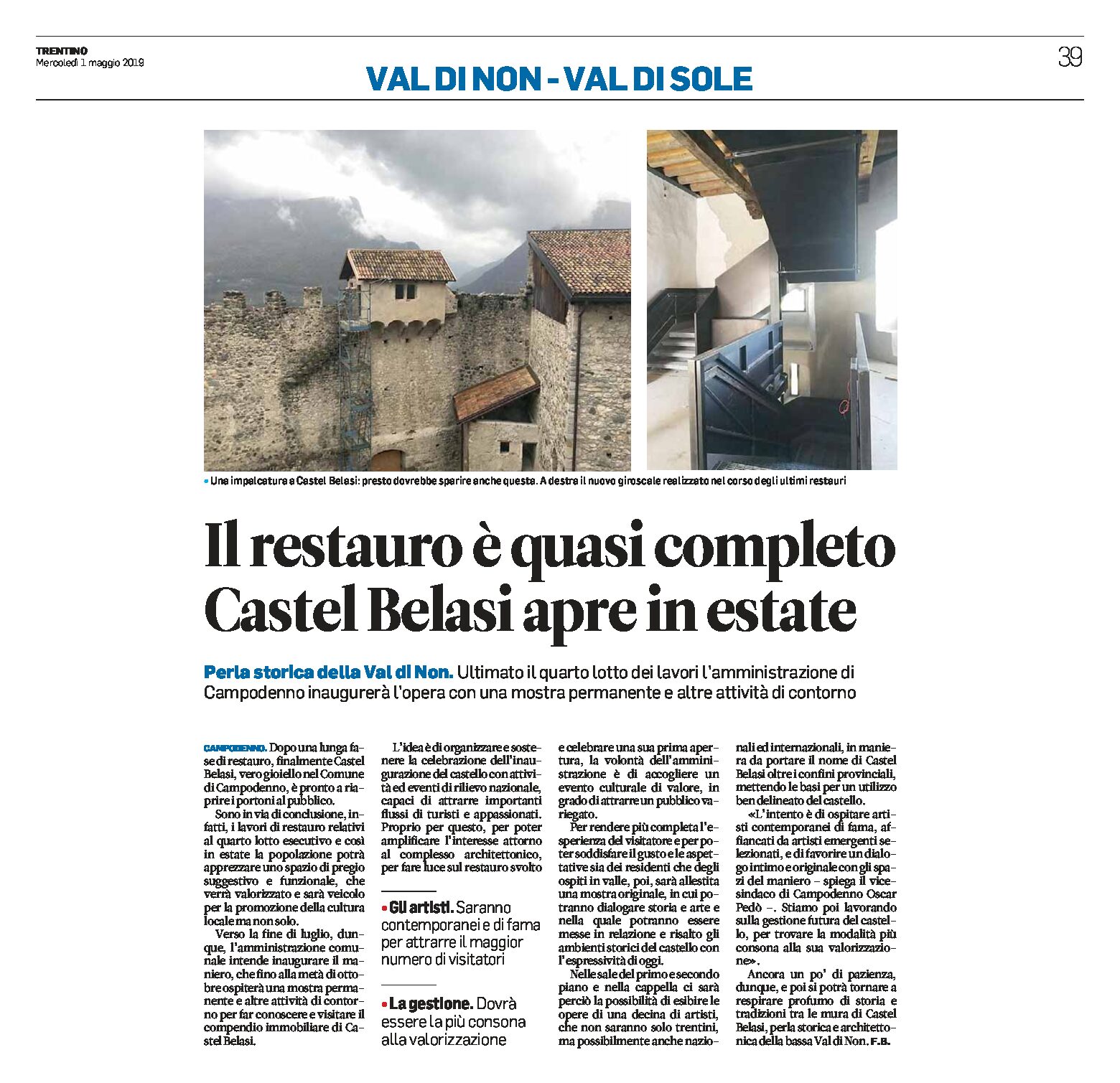 Castel Belasi: il restauro è quasi completo, riaprirà in estate