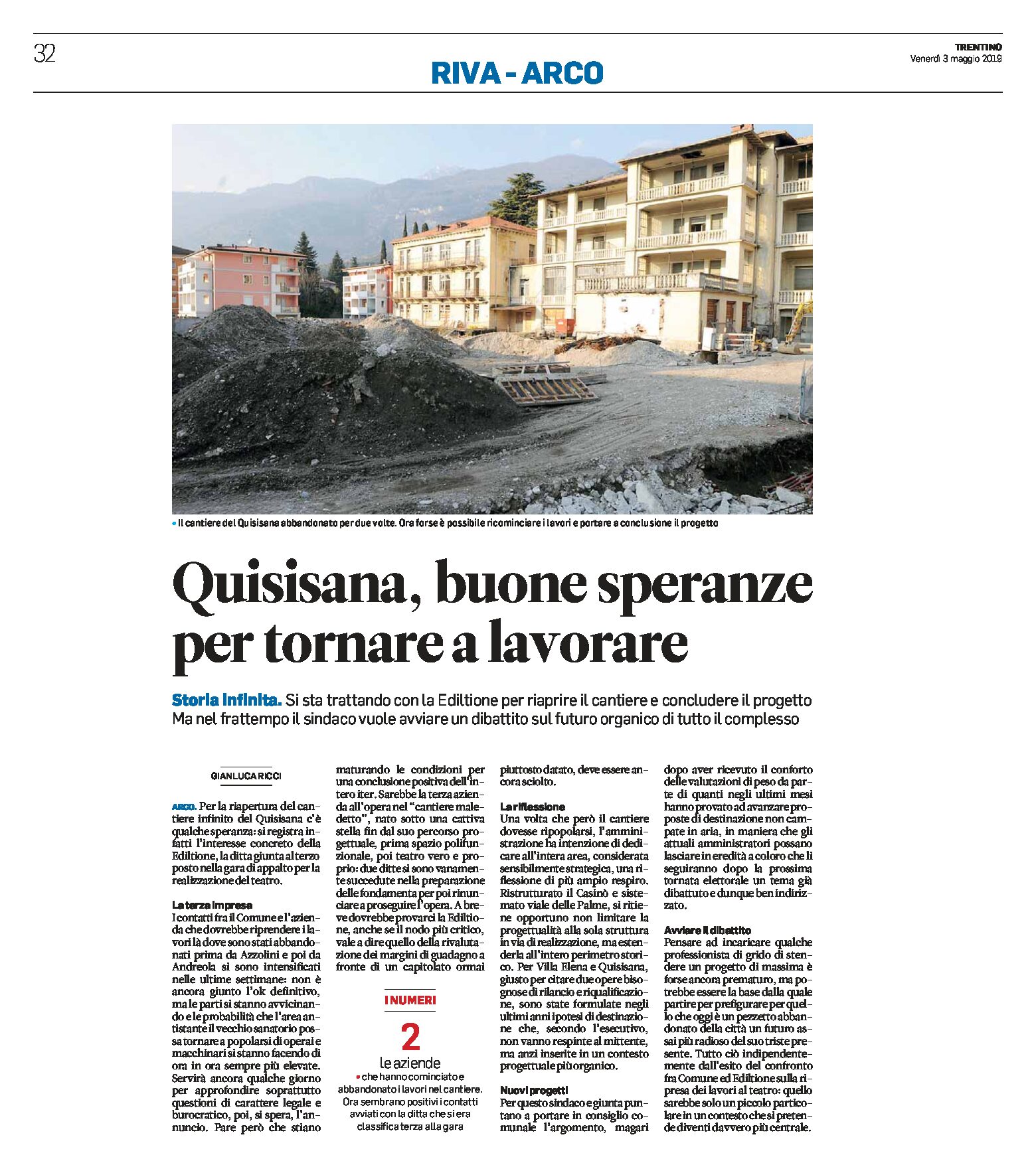 Arco, Quisisana: buone speranze per la riapertura del cantiere