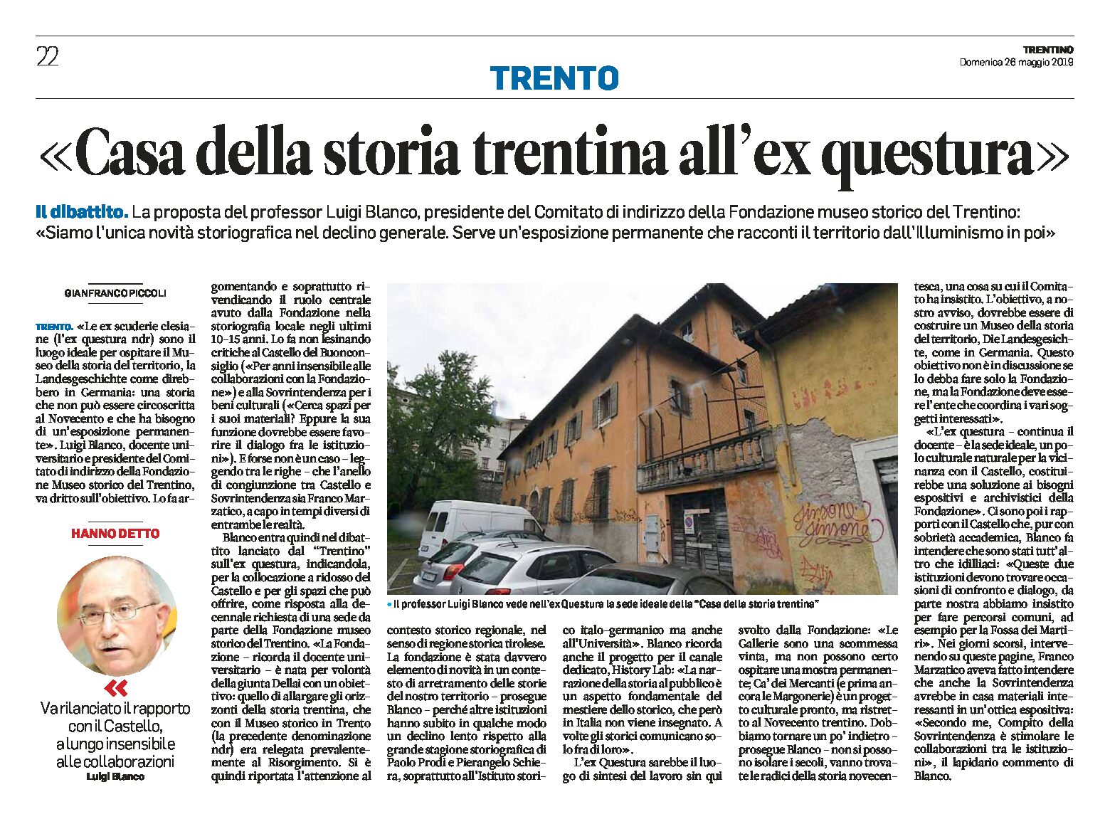 Trento, ex Questura: casa della storia trentina, proposta di Blanco