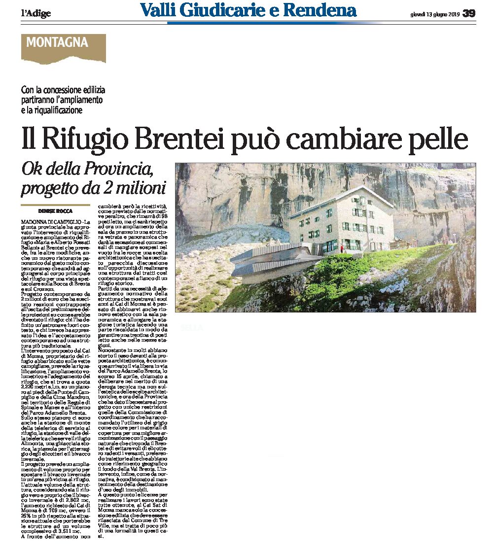 Campiglio, rifugio Brentei: la Provincia ha approvato intervento di riqualificazione e ampliamento