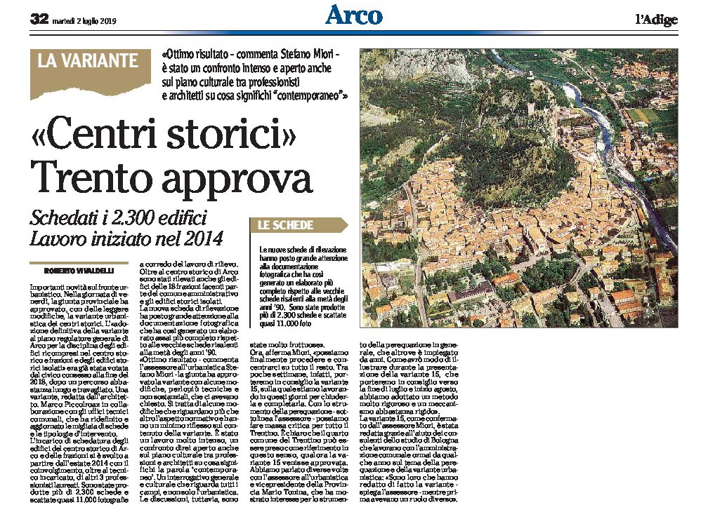 Arco, variante 15: “centri storici” Trento approva
