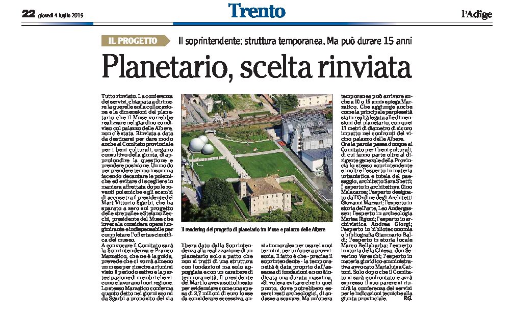 Trento, Albere: Planetario, scelta rinviata