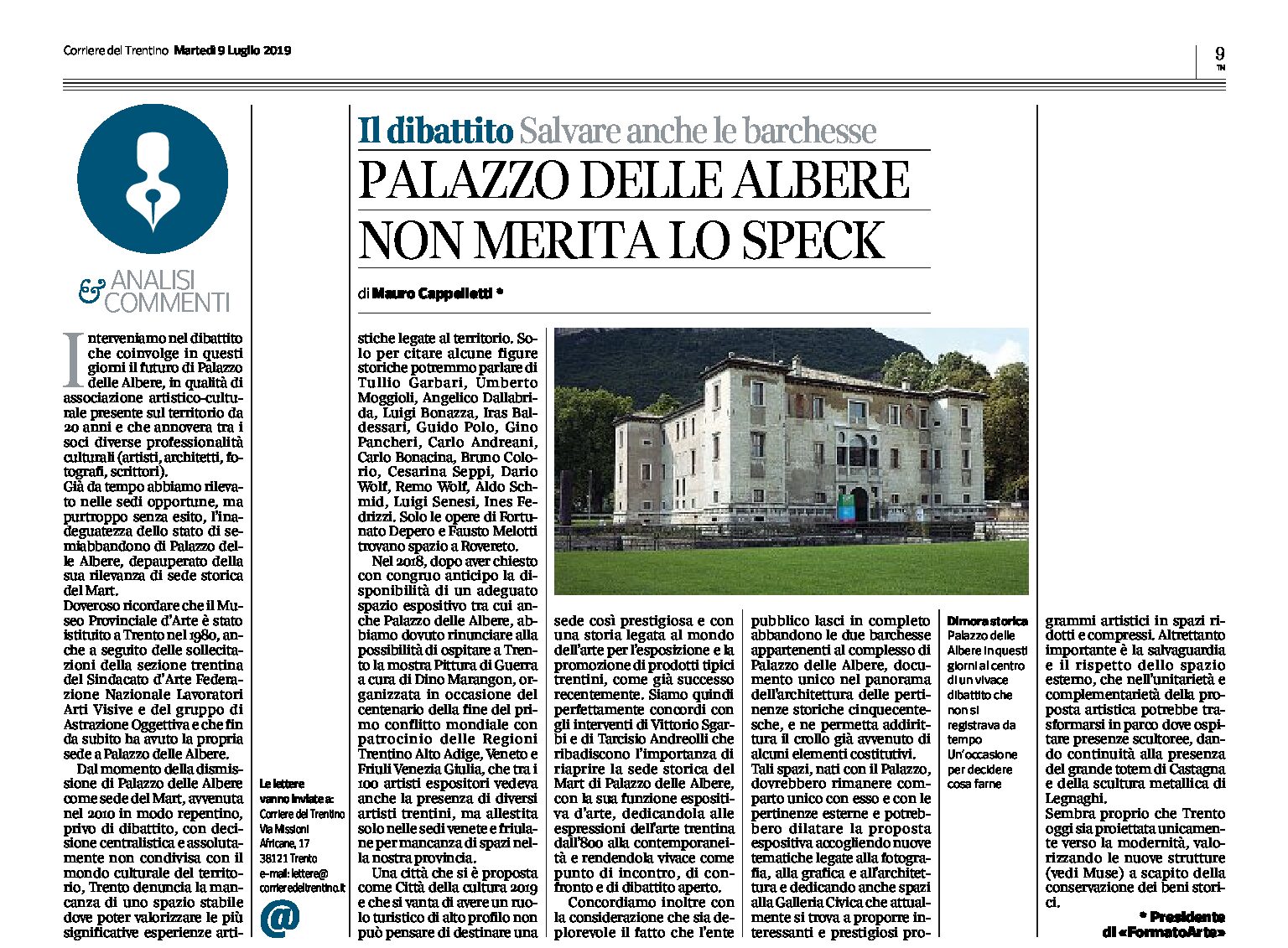 Trento: il Palazzo delle Albere non merita lo speck. Lettera di Cappelletti