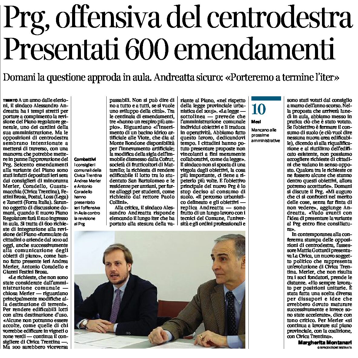 Trento, Prg: offensiva del centrodestra. Presentati 600 emendamenti