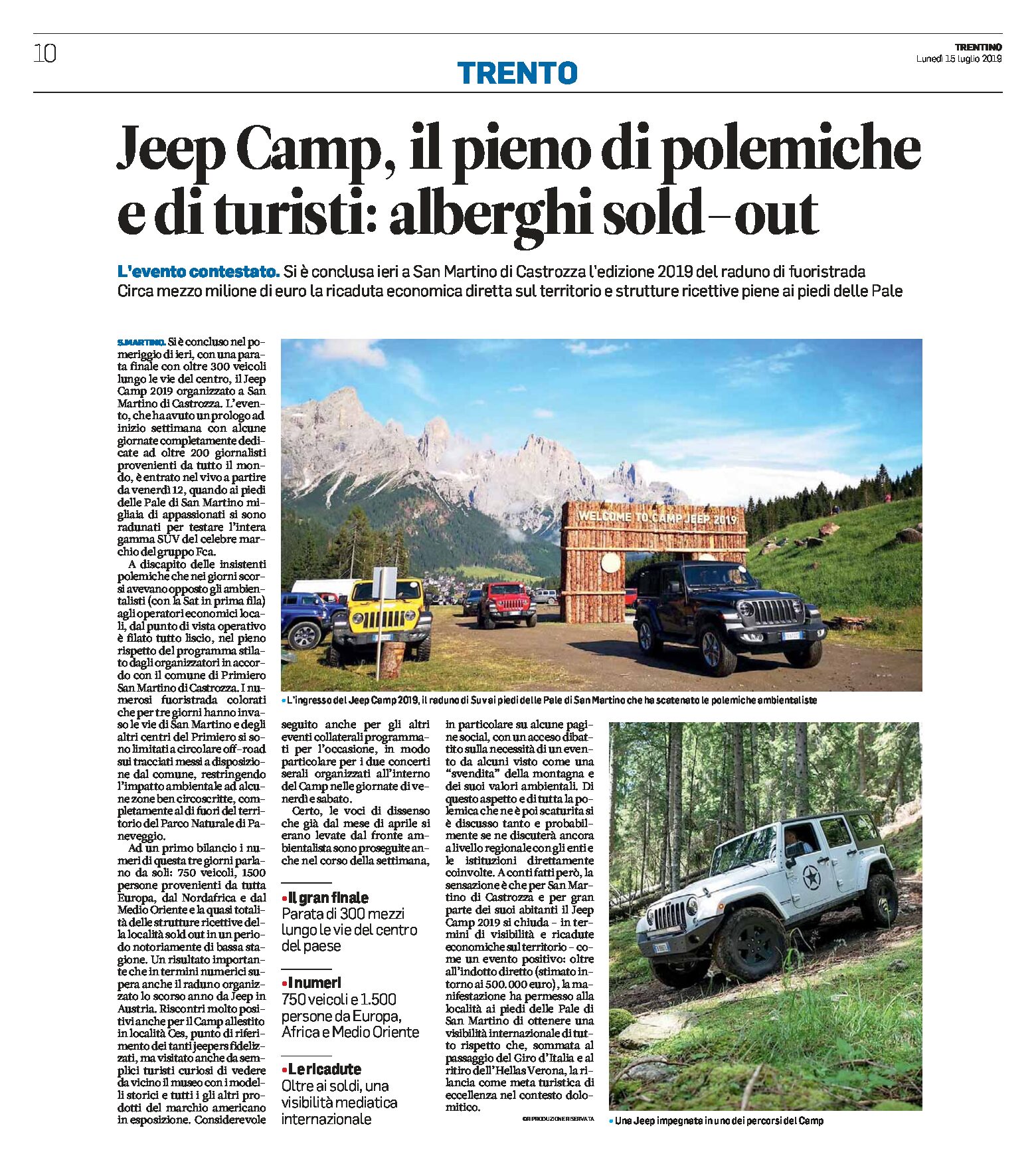 Primiero, Jeep Camp: il pieno di polemiche e di turisti