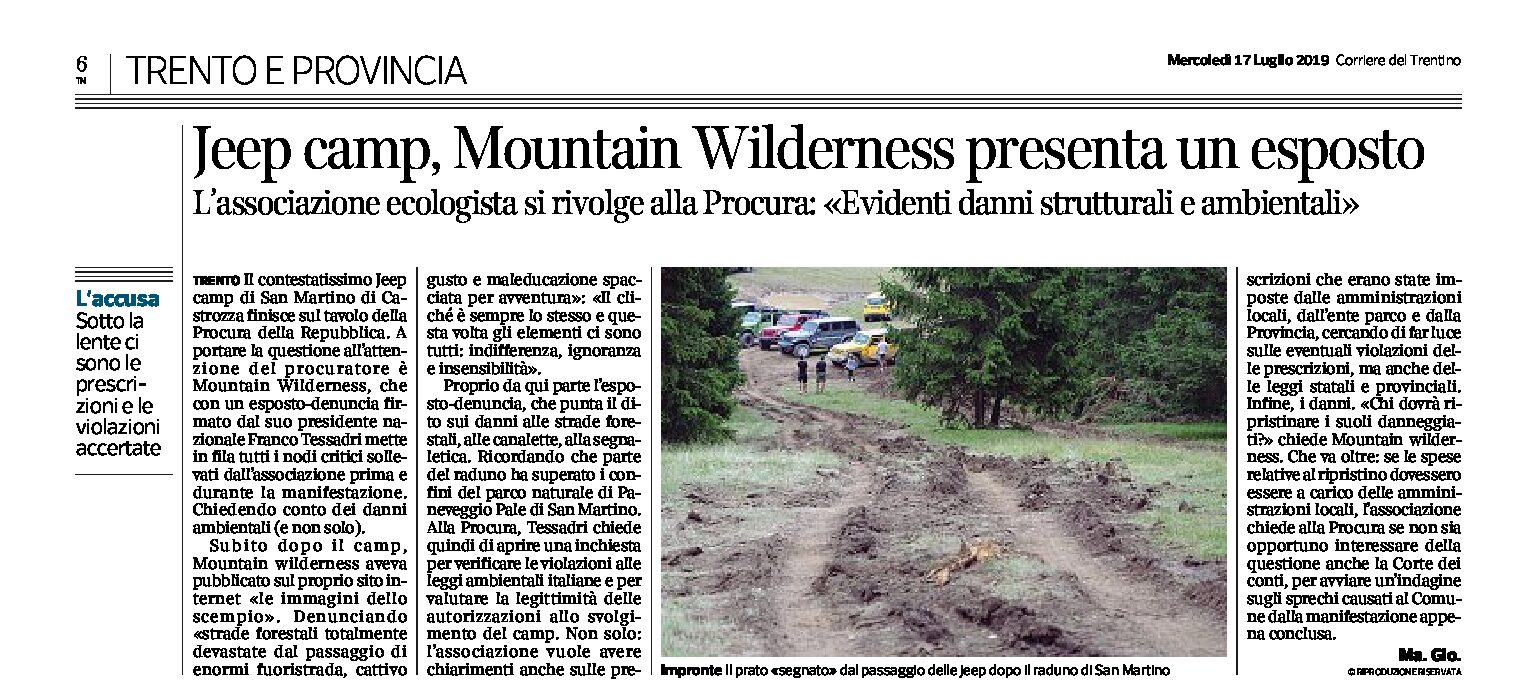 Jeep Camp: Mountain Wilderness presenta un esposto “evidenti danni strutturali e ambientali”