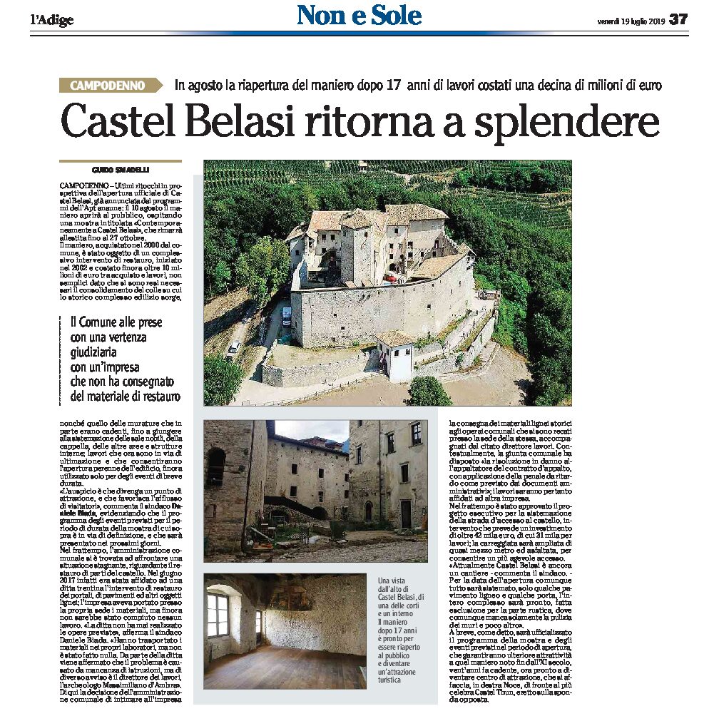 Campodenno: Castel Belasi ritorna a splendere. In agosto la riapertura