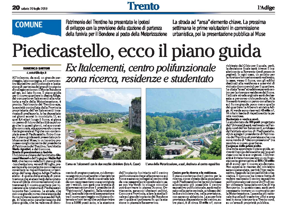 Trento, Piedicastello: ecco il piano guida. Patrimonio del Trentino ha presentato le ipotesi di sviluppo