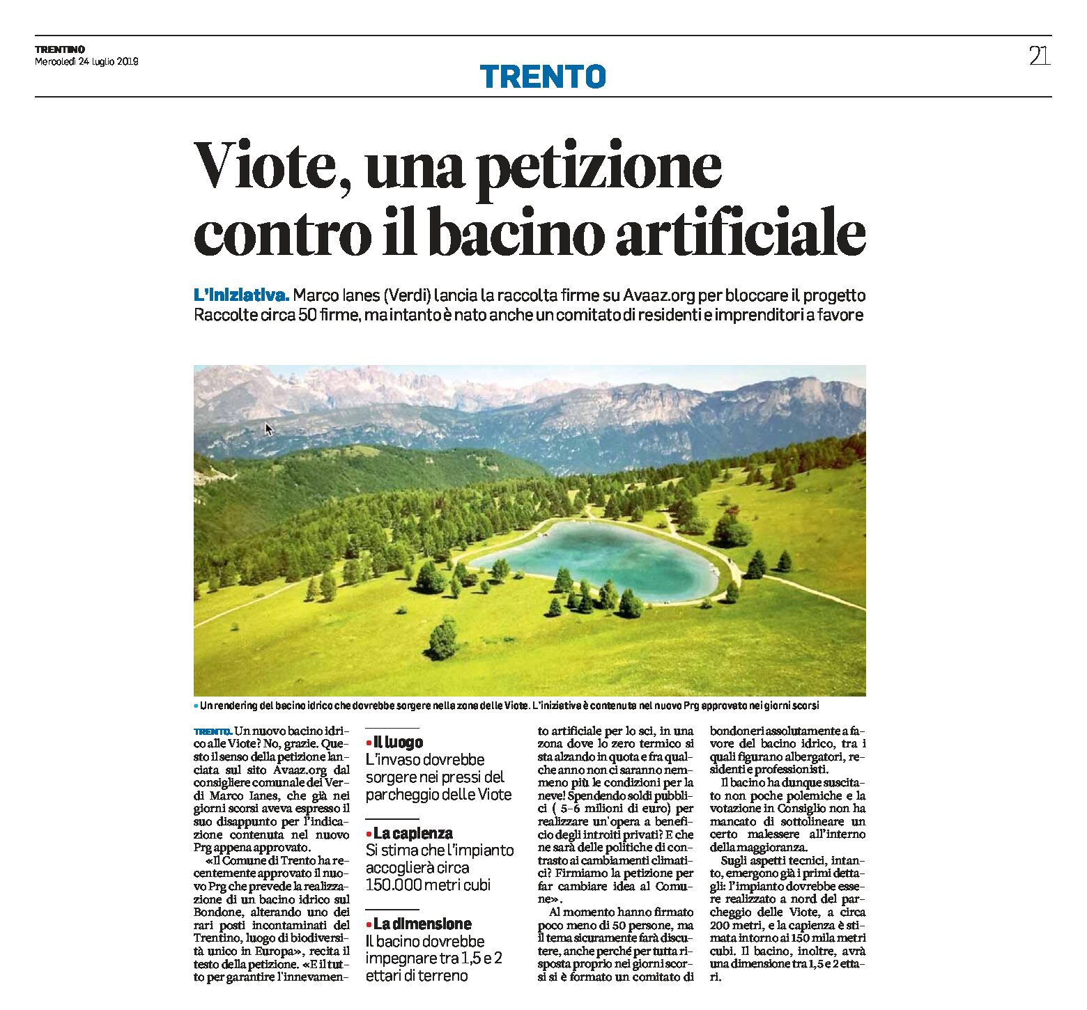 Trento, Prg: Bondone, una petizione contro il bacino artificiale alle Viote e un comitato a favore