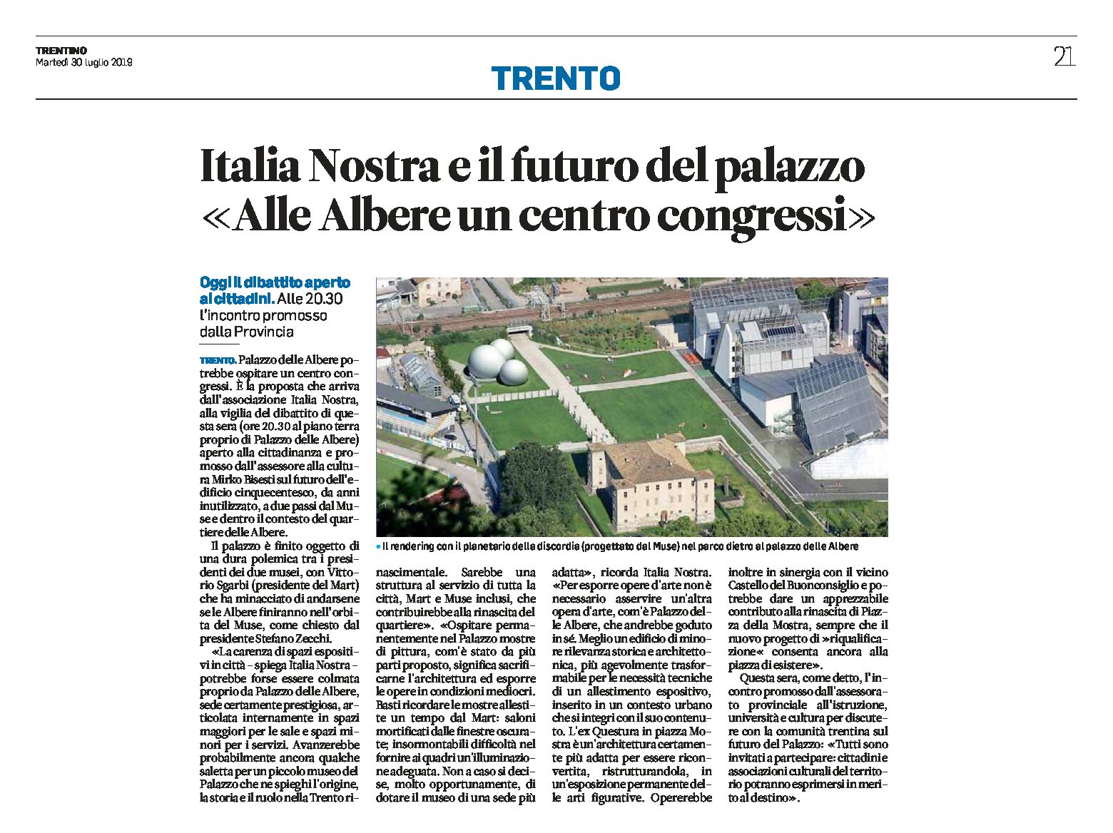 Trento, palazzo delle Albere: Italia Nostra e il futuro del palazzo “un centro congressi”