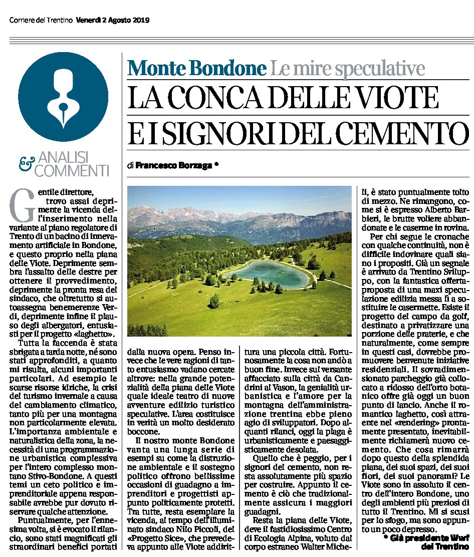 Trento, Bondone: la conca delle Viote e i signori del cemento. Lettera di Borzaga