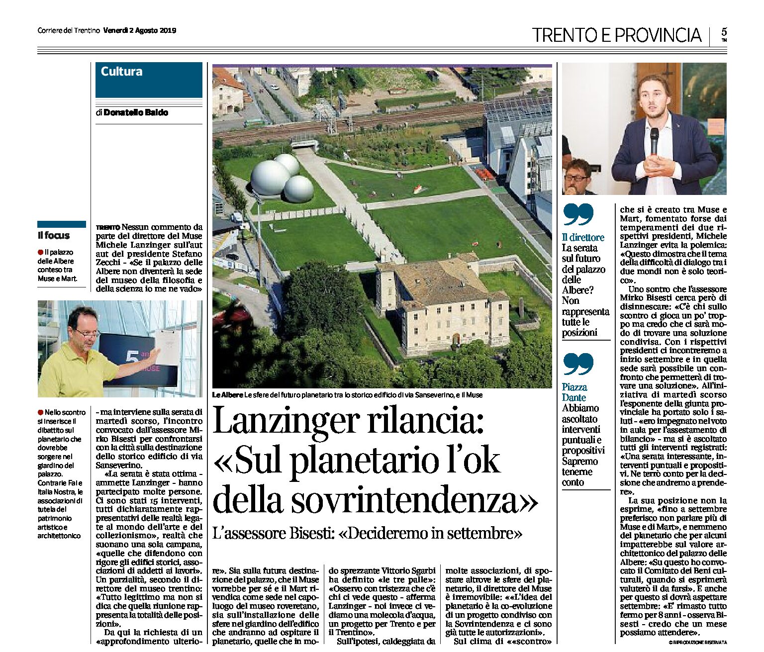 Trento, palazzo delle Albere: dopo il dibattito Lanzinger rilancia “sul planetario l’ok della sovrintendenza”