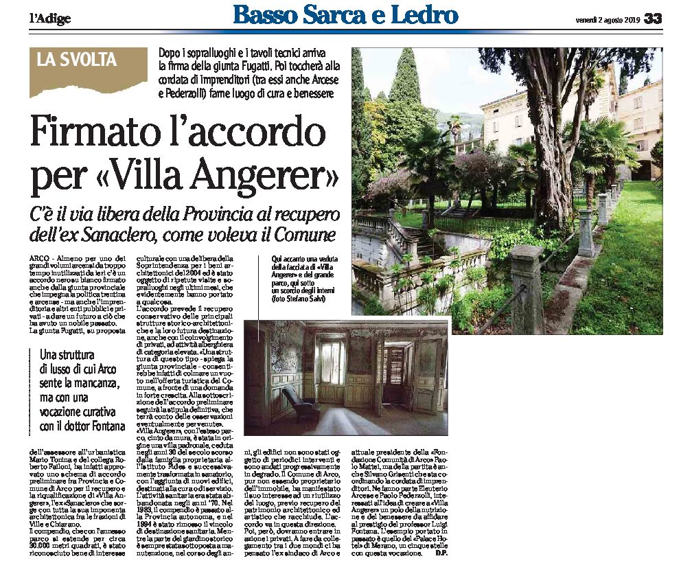 Arco, Villa Angerer: via libera della Provincia al recupero dell’ex Sanaclero