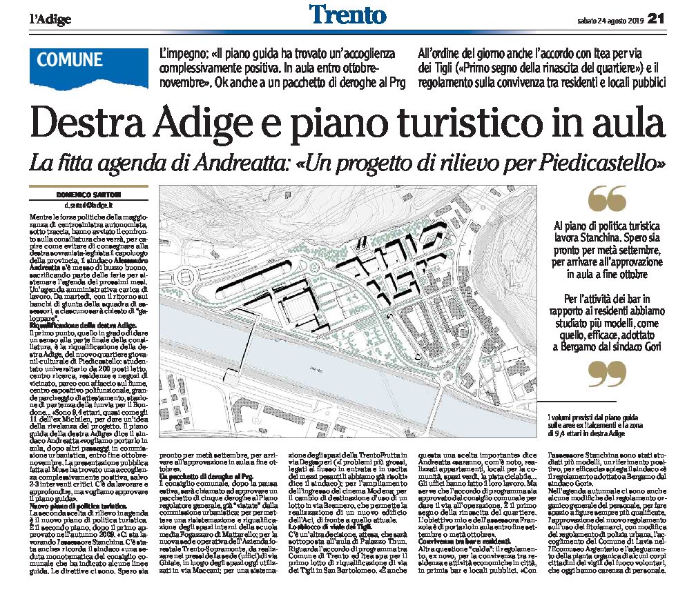 Trento: Destra Adige e piano turistico in aula. La fitta agenda di Andreatta