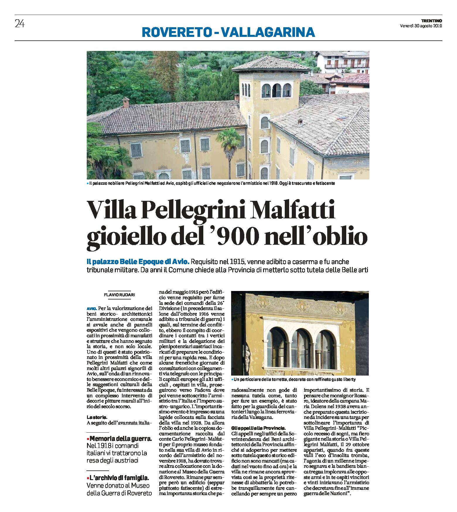 Avio, villa Pellegrini Malfatti: un gioiello del ‘900 nell’oblio