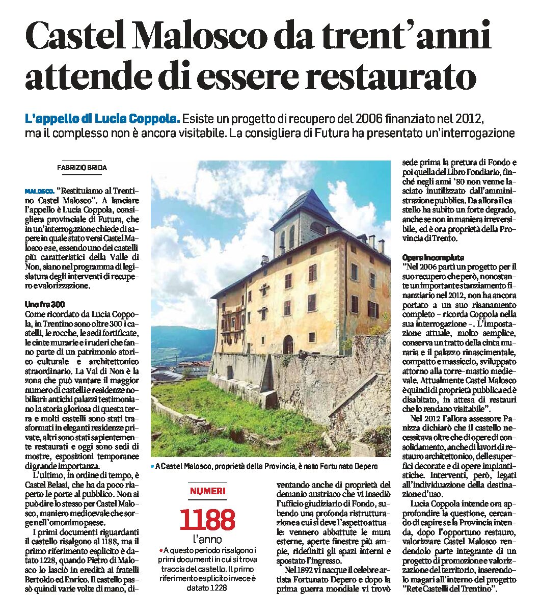 Castel Malosco: da 30 anni attende di essere restaurato. Appello di Lucia Coppola