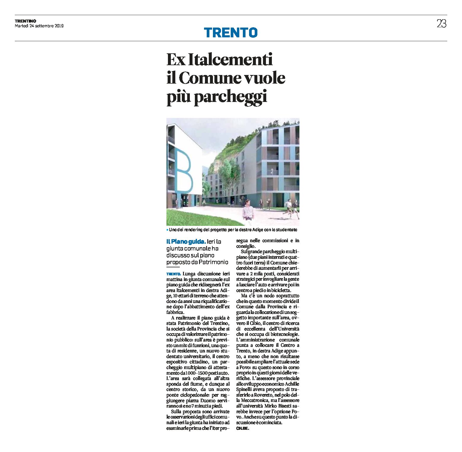 Trento, ex Italcementi: il Comune vuole più parcheggi